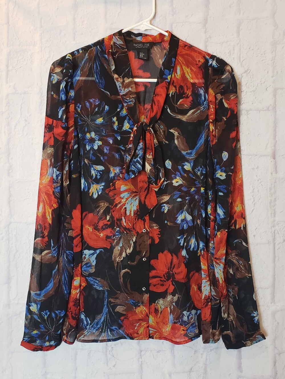 RACHEL ZOE Bow Front Semi-Sheer Floral Button Down Blouse Medium